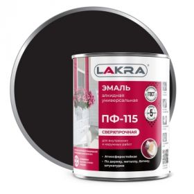 Эмаль ПФ-115 Lakra 0.9кг Черная, Атмосферостойкая, Алкидная, Сверхпрочная / Лакра.