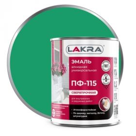 Эмаль ПФ-115 Lakra 1кг Ярко-Зеленая, Атмосферостойкая, Алкидная, Сверхпрочная / Лакра.