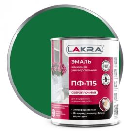 Эмаль ПФ-115 Lakra 1кг Зеленая, Атмосферостойкая, Алкидная, Сверхпрочная / Лакра.