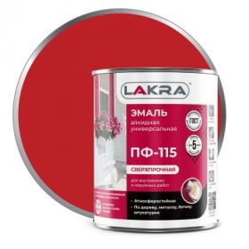 Эмаль ПФ-115 Lakra 1кг Красная, Атмосферостойкая, Алкидная, Сверхпрочная / Лакра.