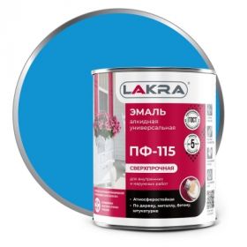 Эмаль ПФ-115 Lakra 1кг Голубая, Атмосферостойкая, Алкидная, Сверхпрочная / Лакра.