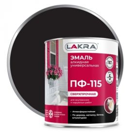 Эмаль ПФ-115 Lakra 2.8кг Черная, Атмосферостойкая, Алкидная, Сверхпрочная / Лакра.