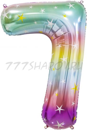 ШАР ЦИФРА 7 (34"/86 СМ) ГРАДИЕНТ СО ЗВЕЗДАМИ  С ГЕЛИЕМ