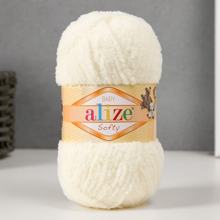 Плюшевая пряжа для вязания спицами, крючком ALIZE, Softy, 100% микрополиэстер, 115 м/50 г, (62 молочный)
