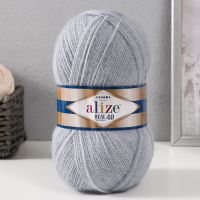 Пряжа для вязания спицами, крючком ALIZE, Angora real 40, 60% акрил, 40% шерсть, 430 м/100 г, (21 серый)