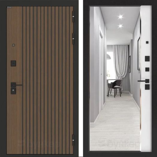 Входная дверь Бункер BN 02 - Зеркало панорама фацет Белый софт