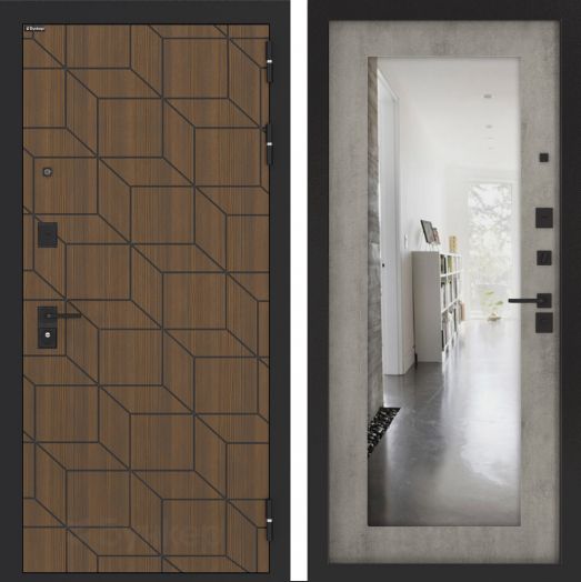 Входная дверь Бункер BN 03 - Зеркало 18 Бетон светлый