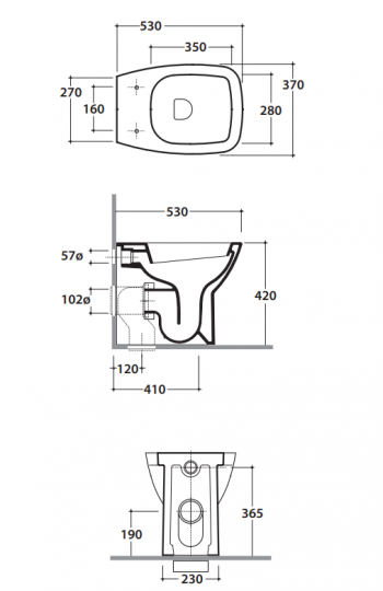 Унитаз напольный приставной Globo Daily DA002 схема 2