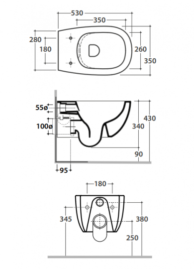 Подвесной унитаз Globo Daily DNS02 без обoдка схема 2