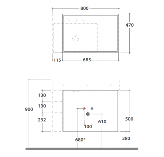 Тумба под раковину Globo Plain OP007P 80x47 схема 2 Тумба под раковину Globo Plain OP007P 80x47 схема 2