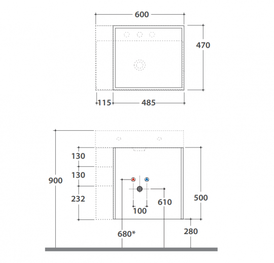 Тумба под раковину Globo Plain OP008P 60x47 схема 2 Тумба под раковину Globo Plain OP008P 60x47 схема 2