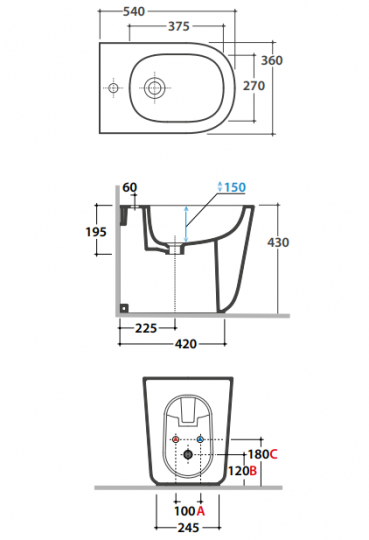 Напольное биде Globo Lalita LT009 схема 2 Напольное биде Globo Lalita LT009 схема 2