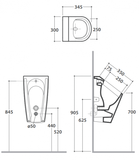 Подвесной писсуар Globo Forty3 FO031 схема 2 Подвесной писсуар Globo Forty3 FO031 схема 2