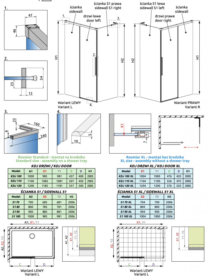 Душевой уголок с раздвижной дверью Radaway Idea 8 QL XL 120 (фронтальная часть) ФОТО
