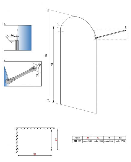 Душевое ограждение Radaway Volta II Walk-in схема 2