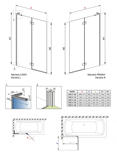 Шторка на ванну Radaway Essenza 8 SL PND II 140 схема 10