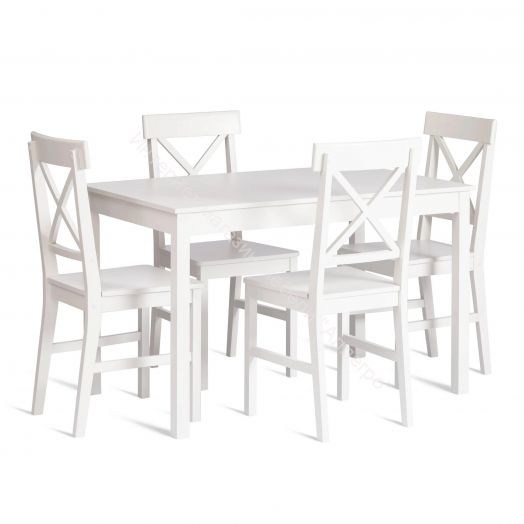 Обеденный комплект Хадсон (стол + 4 стула)/ Hudson Dining Set (mod.0102) МДФ/тополь/меламин, White (белый)