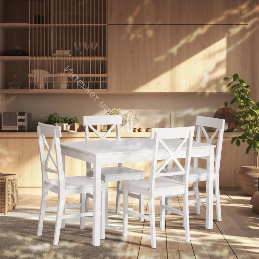 Обеденный комплект Хадсон (стол + 4 стула)/ Hudson Dining Set (mod.0102) МДФ/тополь/меламин, White (белый)
