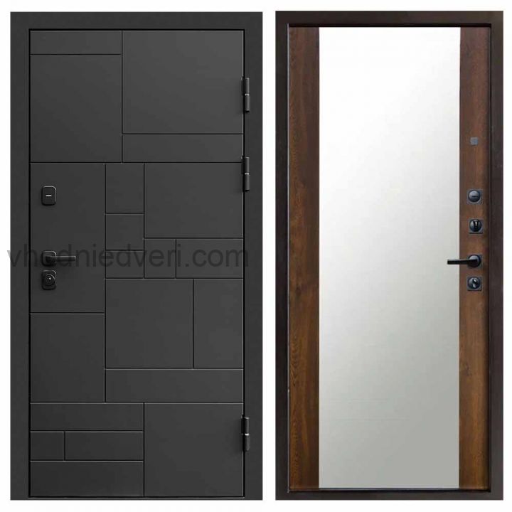 Входная дверь Termo-door Квадро Black - Зеркало Дуб