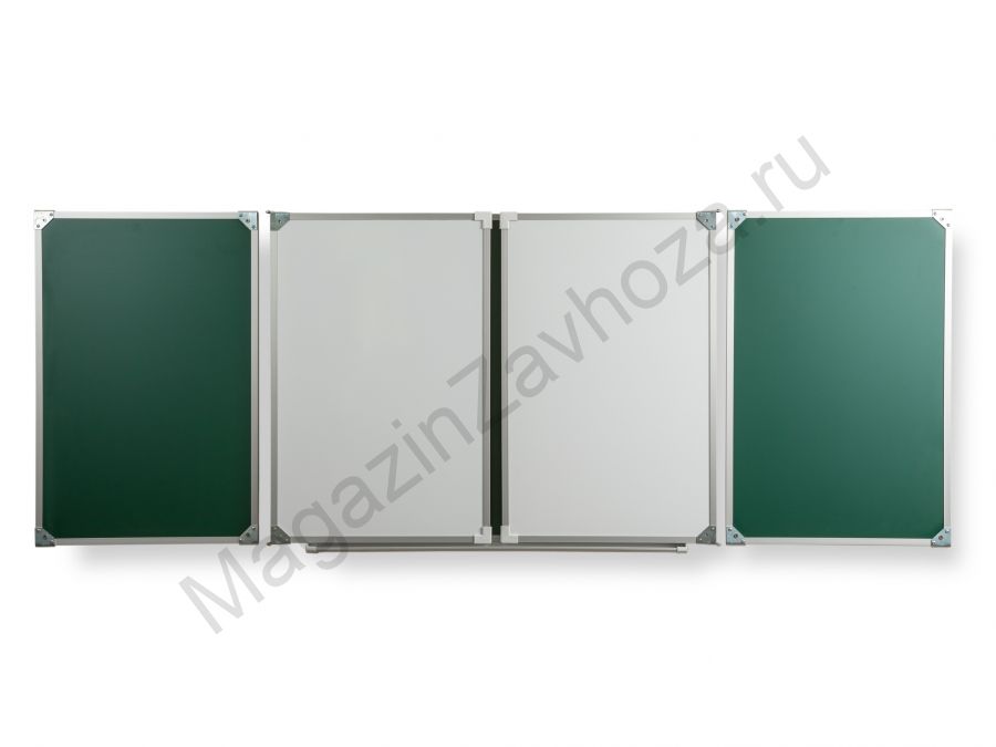 Пятиэлементная магнитная эмалированная школьная доска 3000х1000 комбинированная(мелмаркер)