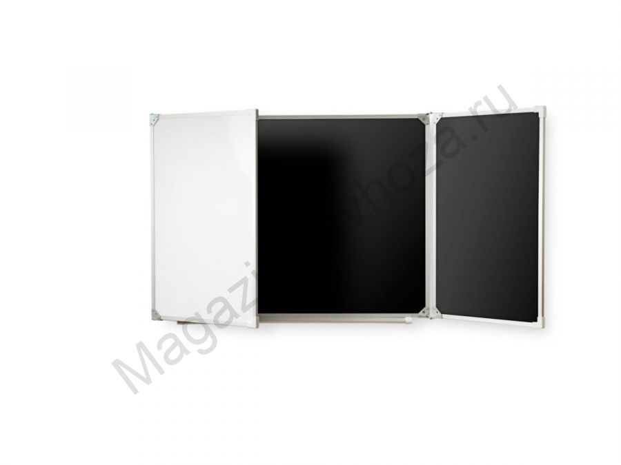 Трёхэлементная магнитная полимерная школьная доска 3000х1000 комбинированная(черный/маркер)