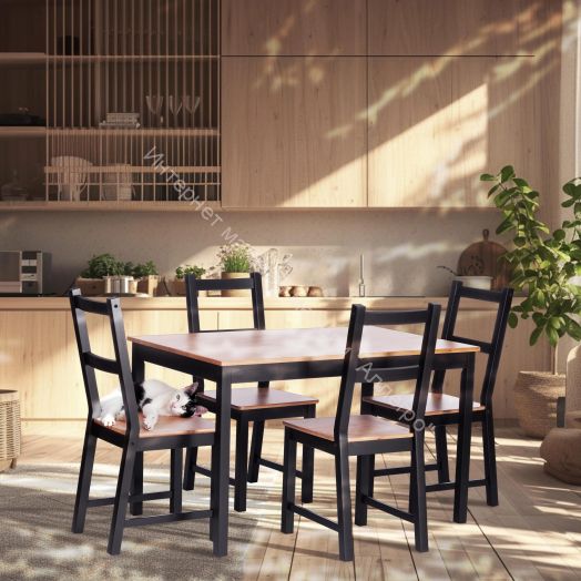Обеденный комплект Соната (стол + 4 стула) / Sonata dining set, массив сосны, антик/чёрный