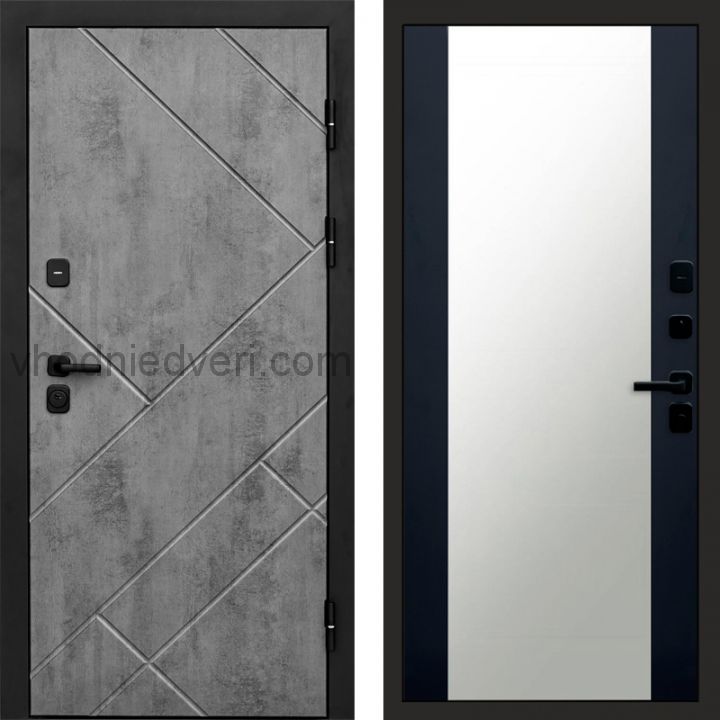 Входная дверь Termo-door Стоун Бетон - Зеркало Черный кварц+тонировка