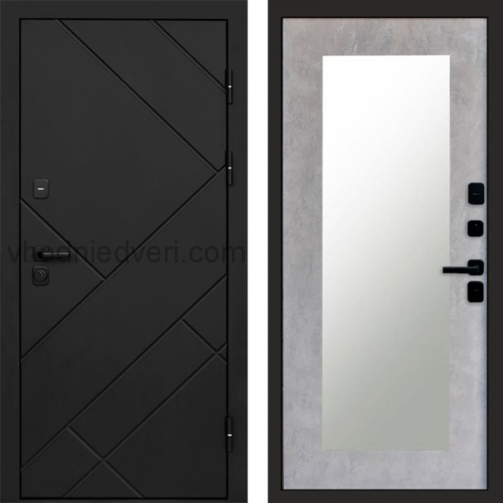 Входная дверь Termo-door Стоун Black - Зеркало триумф Бетон светлый