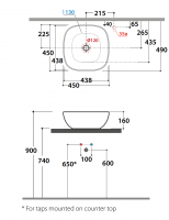 Накладная раковина Globo T-Edge Le Ciotole B6Q45 42 х 42 схема 2