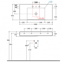 Раковина Globo Le Lastre T-Edge B6R101 100 х 47 схема 2