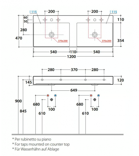 Двойная раковина Globo Le Lastre B6R120 120 х 47 схема 2 Двойная раковина Globo Le Lastre B6R120 120 х 47 схема 2