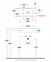 Раковина Globo Le Lastre B6R521D 50 х 25 с отверстием справа схема 2 Раковина Globo Le Lastre B6R521D 50 х 25 с отверстием справа схема 2