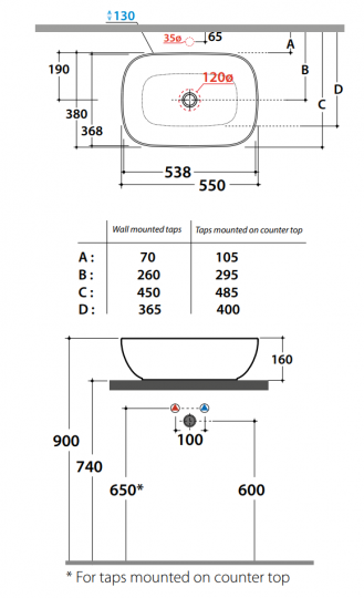 Накладная раковина Globo Le Ciotole B6R56 55 х 38 схема 2