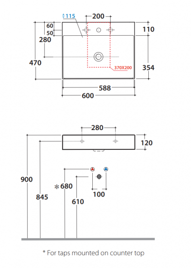Накладная раковина Globo T-Edge B6R65 60 х 47 схема 2
