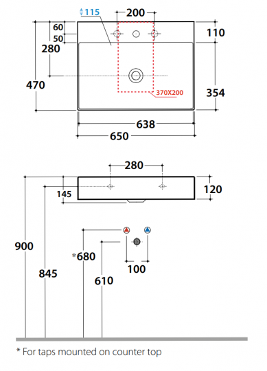 Раковина Globo Le Lastre B6R66 65 х 47 схема 2