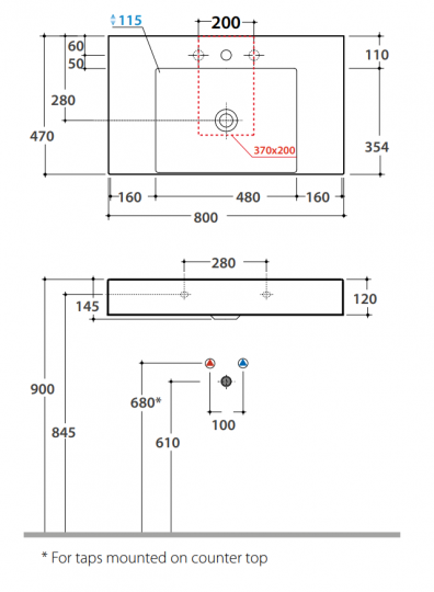Раковина Globo Le Lastre T-Edge B6R82 80 х 47 схема 2