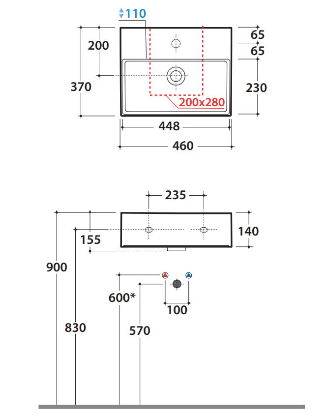 Раковина Globo T-Edge IN047 46 х 37 ФОТО