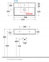 Раковина Globo Le Lastre T-Edge IN062 61 х 37 схема 2