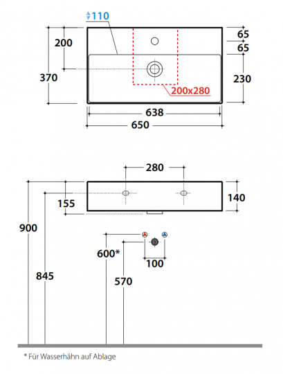Раковина Globo Le Lastre IN066 65 х 37 схема 2