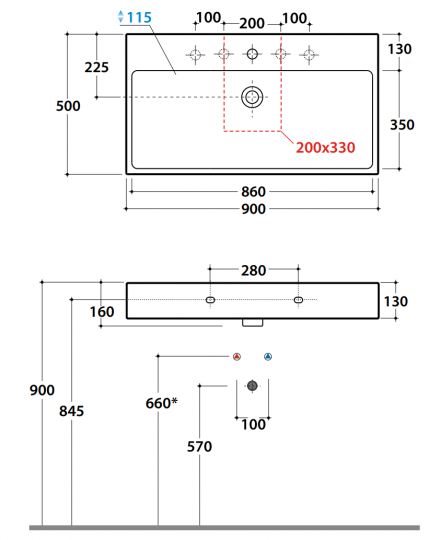 Раковина Globo I Classici SCQ93 90x50 схема 2