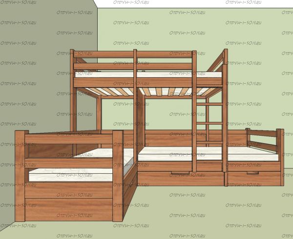 Кровать трехъярусная Trio №24IR Массив