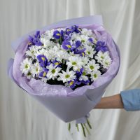 Сборный букет из хризантем и ирисов