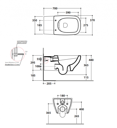 Подвесной унитаз Globo Argento GEAS3 70x37 см схема 2