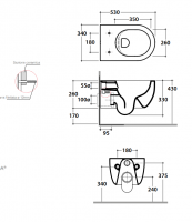 Подвесной безободковый унитаз Globo Mode MES02 53x34 см схема 2 Подвесной безободковый унитаз Globo Mode MES02 53x34 см схема 2
