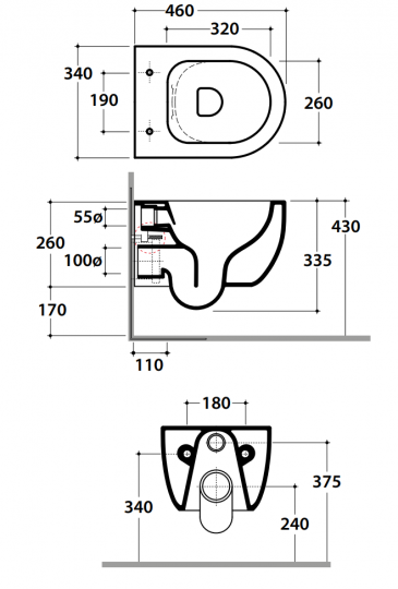 Подвесной безободковый унитаз Globo Mode MES03 46x34 см схема 2 Подвесной безободковый унитаз Globo Mode MES03 46x34 см схема 2