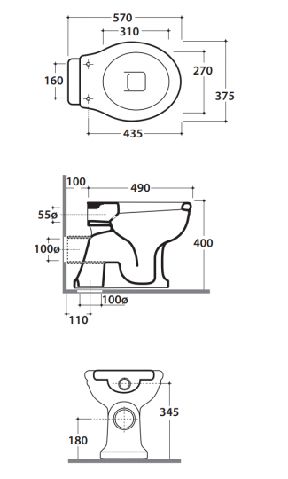 Напольный  унитаз Globo Paestum PA002 57x37,5 см схема 2