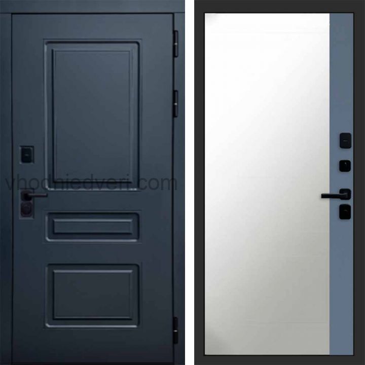 Входная дверь Termo-door Аляска Графит с терморазрывом - Широкое Зеркало Фацет Грей софт