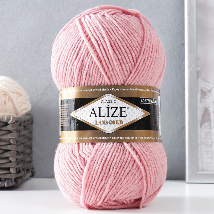 Пряжа для вязания спицами, крючком ALIZE, Lanagold, 51% акрил, 49% шерсть, 240 м/100 г, (161 пудра)