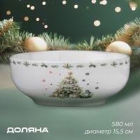 Салатник новогодний Доляна «Приближение чуда», 580 мл, 15,5?6 см, фарфор, цвет белый