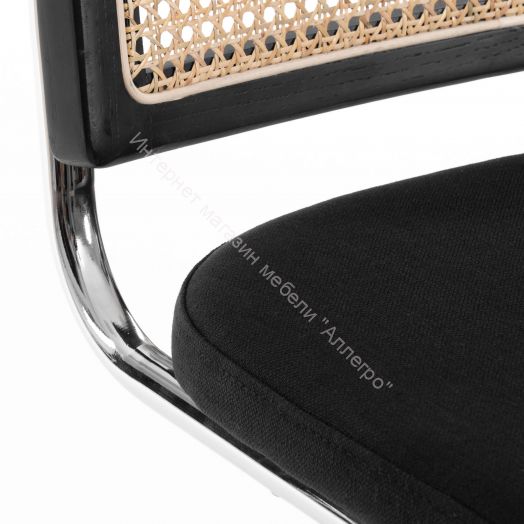 Стул MANI дерево вяз, ротанг/ткань лен, металлический каркас, черный, 46х46х78 см